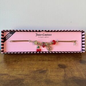 New Juicy Couture Heritage Gold Color Charm Bracelet Cherry Strawberry Red Heart